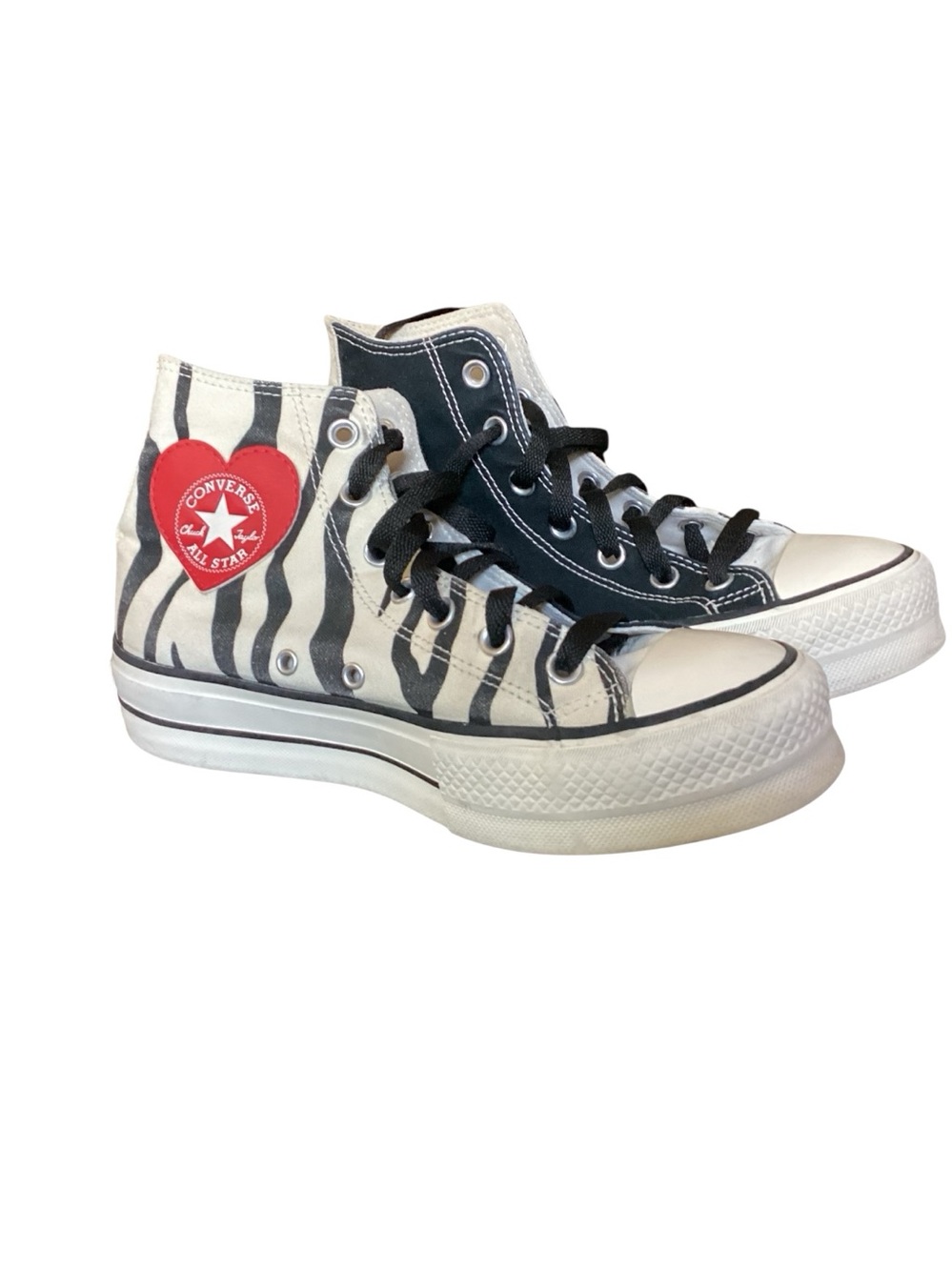 Converse High-Top Zebra & Heart Platform Sneakers Custom Ladies size 8 Men’s 6